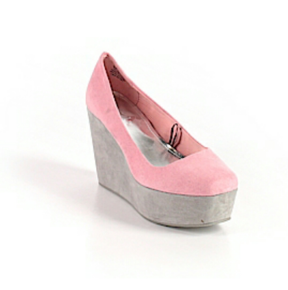 H&M Pink Suede Wedge Pumps with Gray Platform